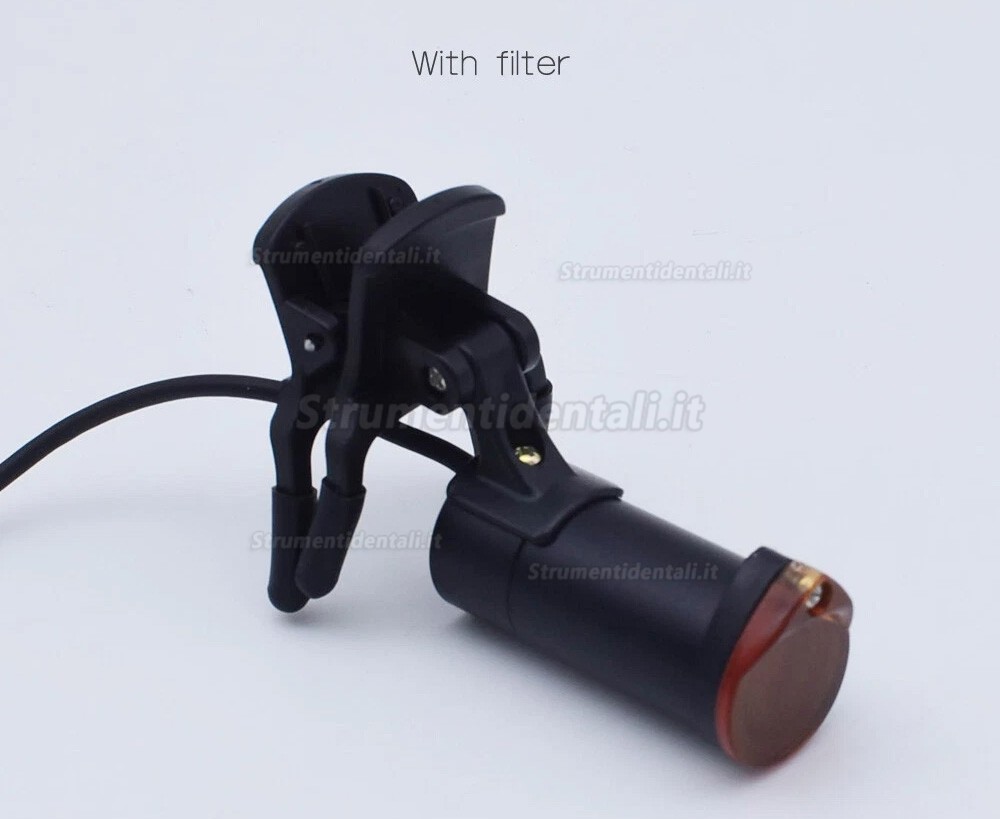 Lampada frontale a LED dentale KWS KD-201AJ-3 da 1W con clip e filtro ottico.